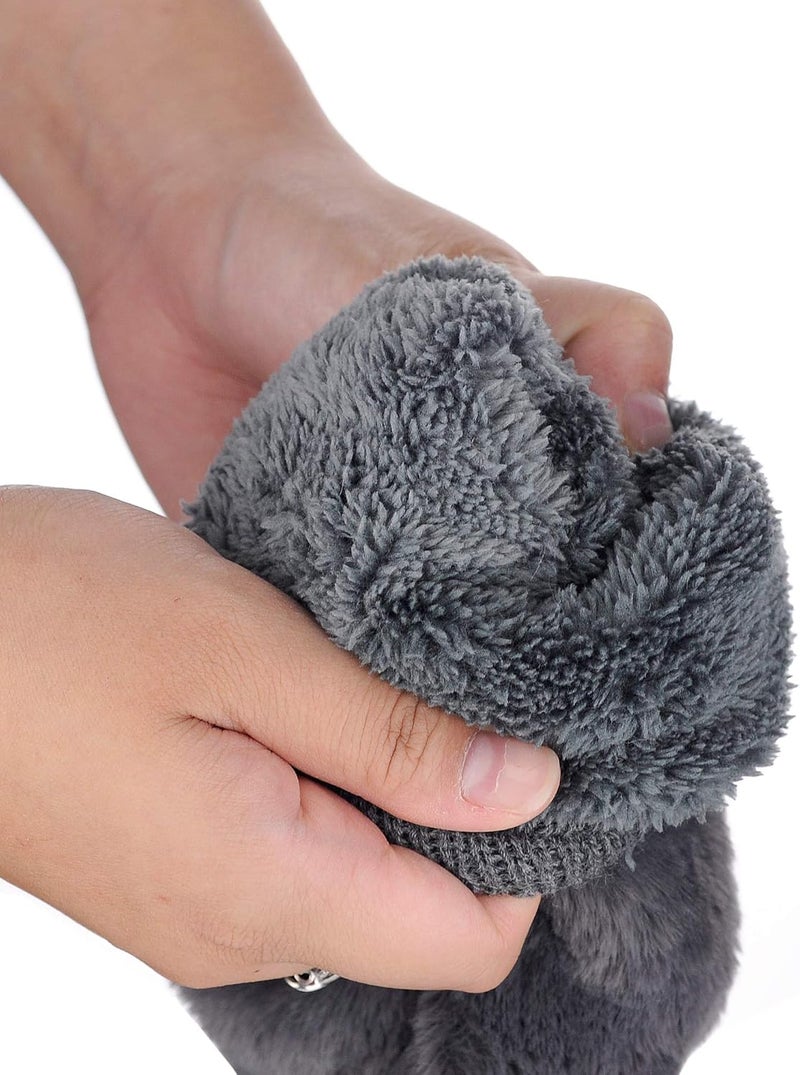 Cc قفازات نسائية من الفرو الصناعي بطول المعصم بدون أصابع مبطنة بشيربا قابلة للتحويل - Image 4